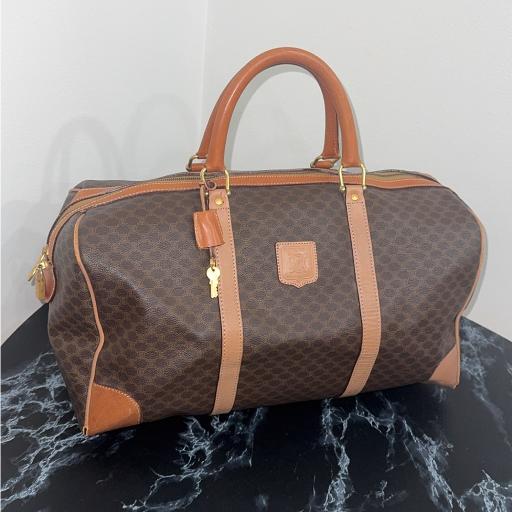 CELINE Macadam Boston Bag M13 Travel Duffle Bag Brown AUTHENTIC - Picture 1 of 16